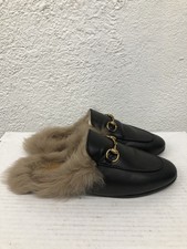 Gucci Mules SZ EU 36 US 6 D70 A Black Fur Princetown Leather Fur Horsebit