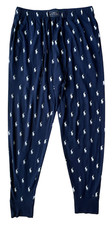 Polo Ralph Lauren Jogger Sleep Pants Men M Navy Blue Jersey Knit Pony Print AOP