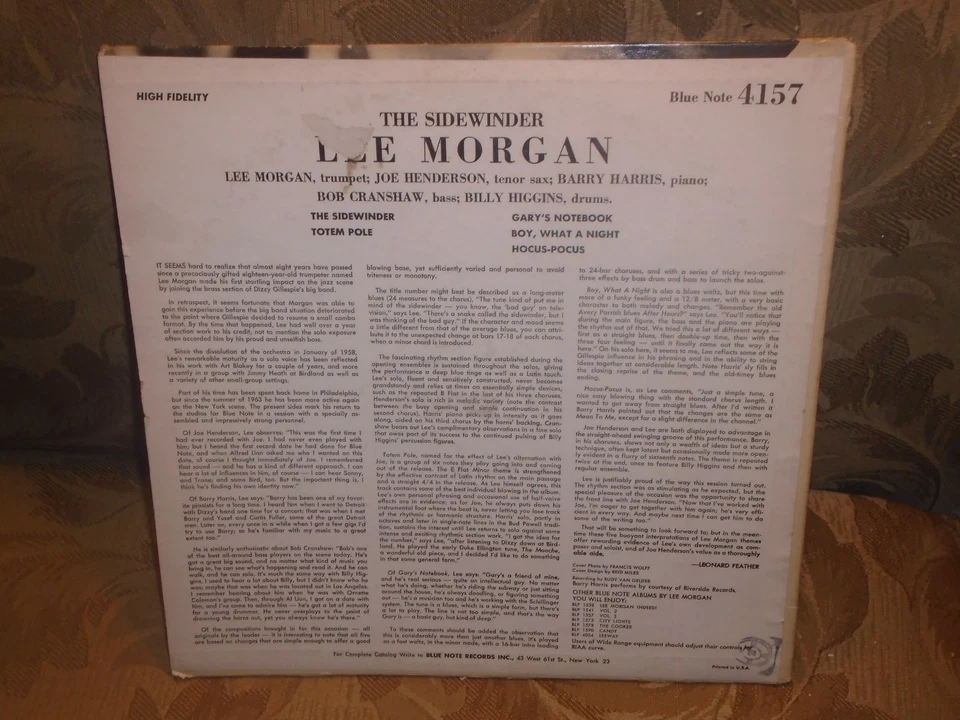 Lee Morgan The Sidewinder Blue Note 4157 MONO RVG EAR NY USA 1st Joe Henderson - Image 4 of 4