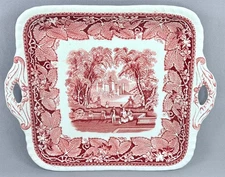 Masons England Vista Pink Square Handled Cake Plate Multiples Avail.   FREE SHIP
