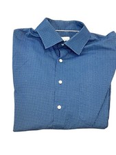 MEN'S PETER MILLAR DRESS SHIRT BLUE GEOMETRIC DIAMOND BUTTON DOWN COTTON XL