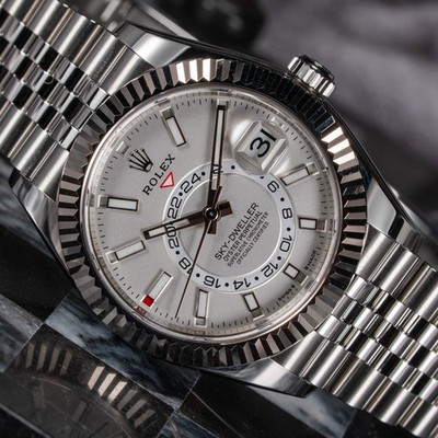 Rolex Sky-Dweller White Dial 42mm 336934 Jubilee Gold Steel GMT Fluted WARRANTY