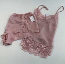 In Bloom by Jonquil Rosalie Lace Trim Satin Cami Short PJ Set Rose XL NWT