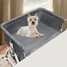 Bedside Cosleeper Pet Dog Bed, Raised Dogs Bed 27-32 Adjustable Height, Dog B...