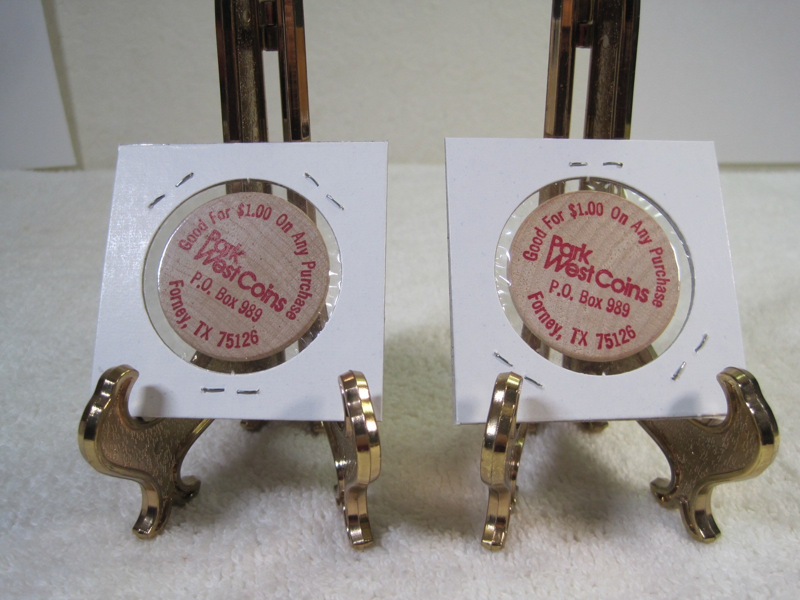 Vintage Wooden Nickel Buffalo and Park West Coins Advertisement Lot of 2