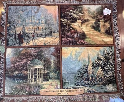 NEW Thomas Kinkade 4 Image Painter of Light 1958-2012 Tapestry Throw 52 x 60