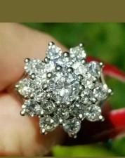 2Ct Round Cut Lab Created Diamond Cluster Engagement Ring 14K White Gold Plated