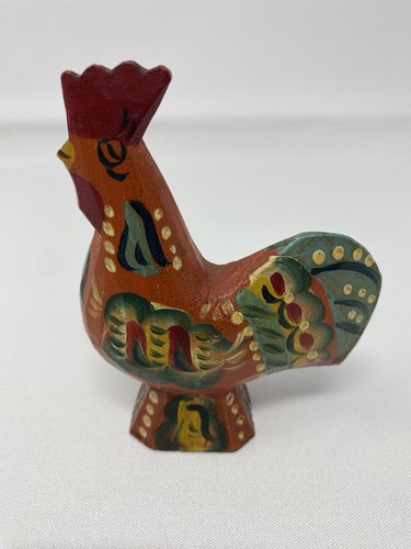 Vintage 4.5” Natural Swedish Dala Rooster Handmade Painted Wooden Art