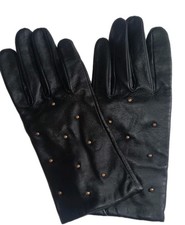 Women's Leather Gold Studded Gloves, Black, Large. NEW