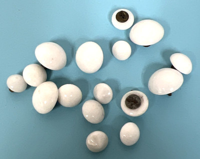15 Vintage Milk Glass Round Dome Metal Attachment Mount Sewing Clothing Buttons