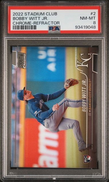 2022 Topps Stadium Club Card #2 Bobby Witt Jr Rookie Chrome Refractor PSA 8