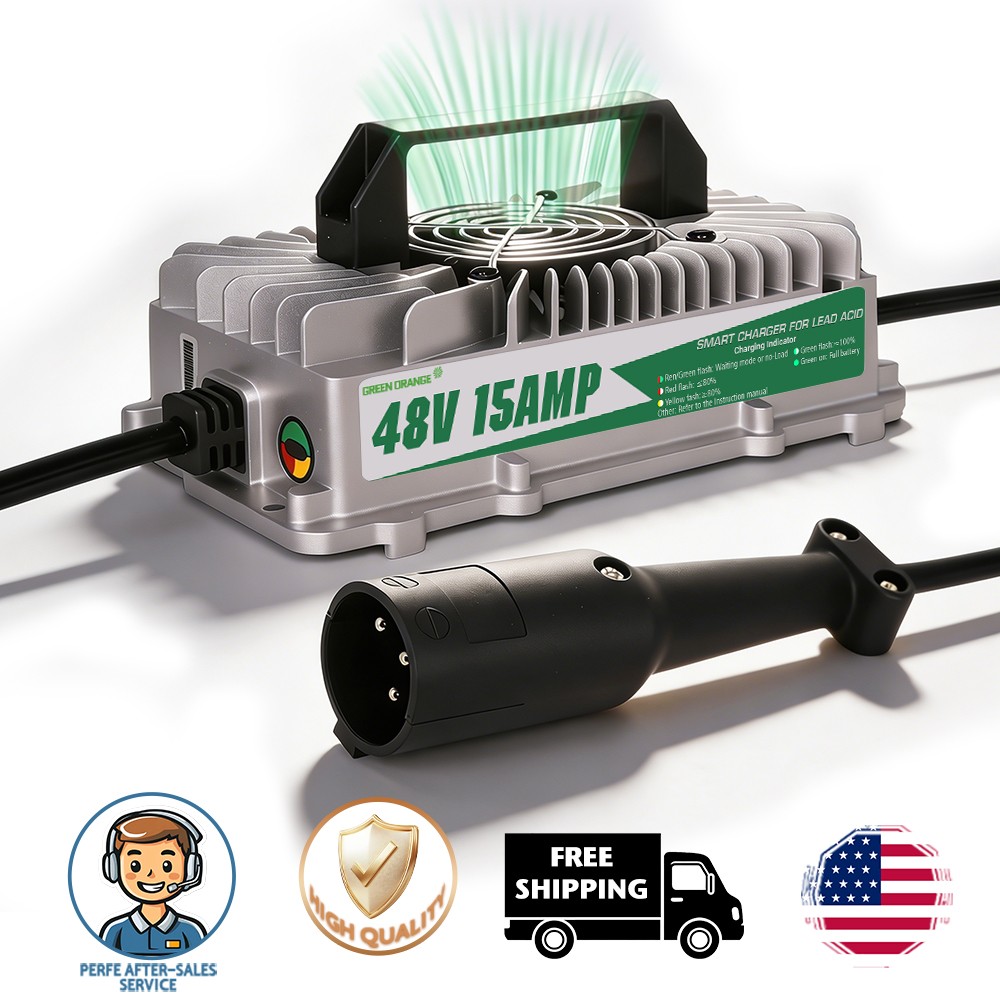 48V 15A Golf Cart Battery Charger IP67 For Club Car 3-Pin Smart Lead Acid