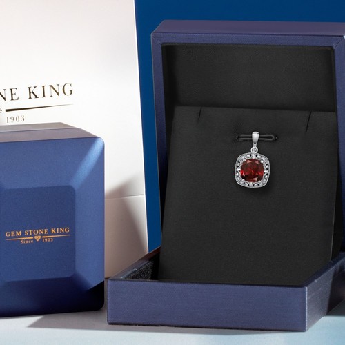 Women's Cushion Red Garnet and Diamond Accent 10K White Gold Pendant 2.74 cttw - Picture 6 of 6