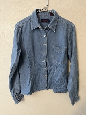 Giorgio Sant Angelo Sz L Denim Shirt Button Down Front Pockets Long Sleeve Blue