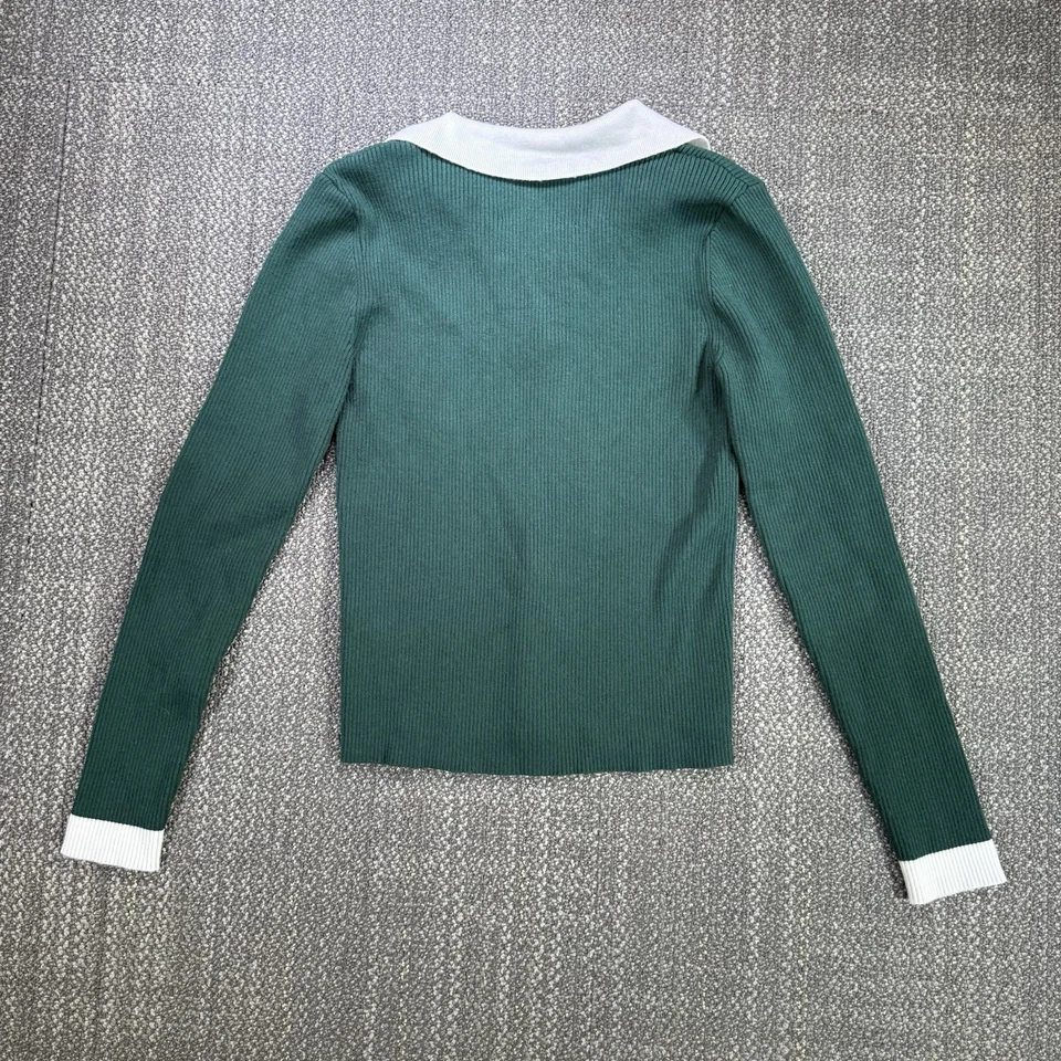 Suéter Alexia Admor Cristi Mujer XS Verde Blanco Ajustado Acanalado Preppy Academia Foto 3 de 4