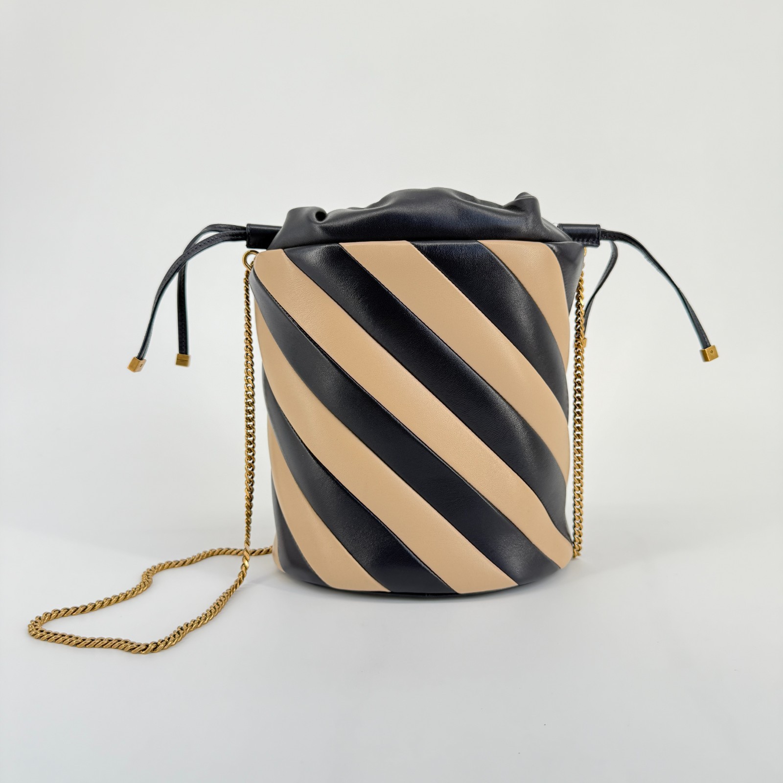 Borsa a secchiello Saint Laurent Alix pelle righe nuda catena oro tracolla rara
