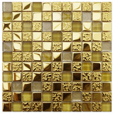 Mosaico in vetro su rete per bagno/cucina 30 x 30 cm, oro, Egyptian gold - MS300