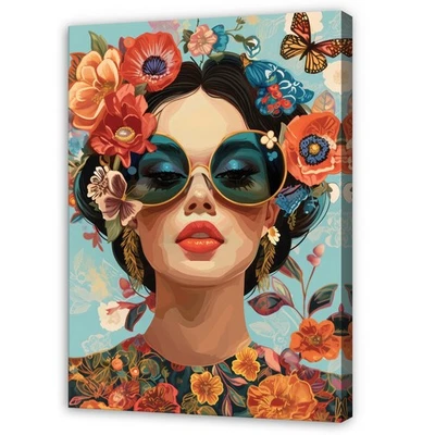 Leinwand Frau Blumen Schmetterlinge Orange Wandbilder Leinwandbild Wanddeko 252 - Bild 1 von 4