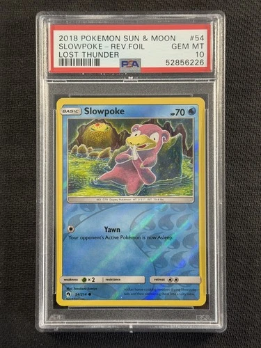 Pokemon Cards POP 2 PSA 10 GEM MT Slowpoke Rev Foil Lost Thunder S&M 2018 54/214