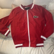 Lacoste Men's Size S Regular Red/White Full Zip Jacket Logo Band Collar NWT