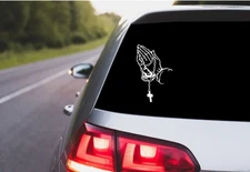 Praying Hands With Rosary Car Decal, Oracal Vinyl Sticker