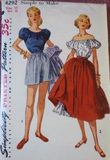 Vtg 1950s Simplicity 4292 Peasant Blouse Shor...