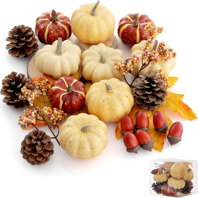 Pumpkin Decor Set, 23 PCS Fall Harvest Decorations Including Mini Pumpkins, Acor