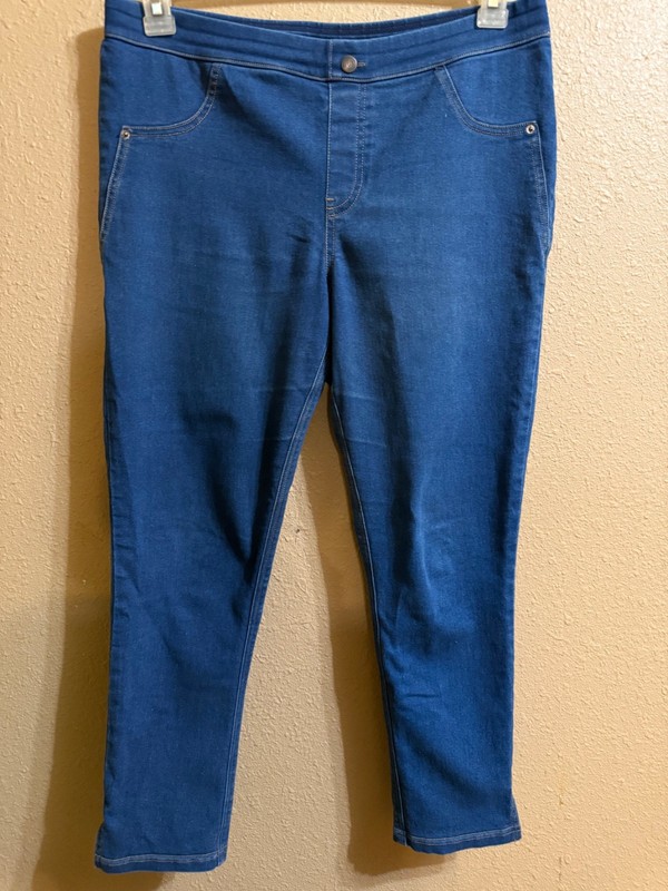 HUE DENIM CROP LEGGINGS SZ MEDIUM DARK WASH STRETCH PULL ON