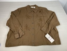 Alfred Dunner Women's Brown Jacket Embroidered Size 22W Fall Flowers Pockets