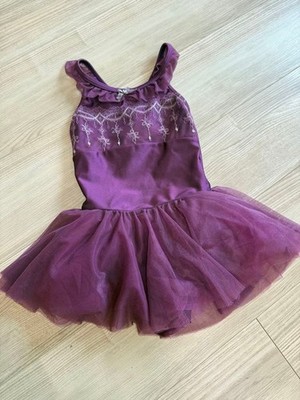 Chacott Leotard 120 Burgundy Tulle Ribbon Swarovski Embellishments