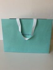 Tiffany  Co. Solid Blue Paper Gift Tote Bag w/ White Handles