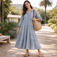 Maelu Designs Willow Dress Women S Blue Fiona Tiered Block Print Anthropologie