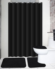 4 Pcs Bathroom Shower Curtain Set with Non Slip Rugs, Toilet Lid Cover and Bath