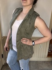 Kenneth Cole Reaction Vest S Green Tencel Military Cargo Lightweight Fall Layer