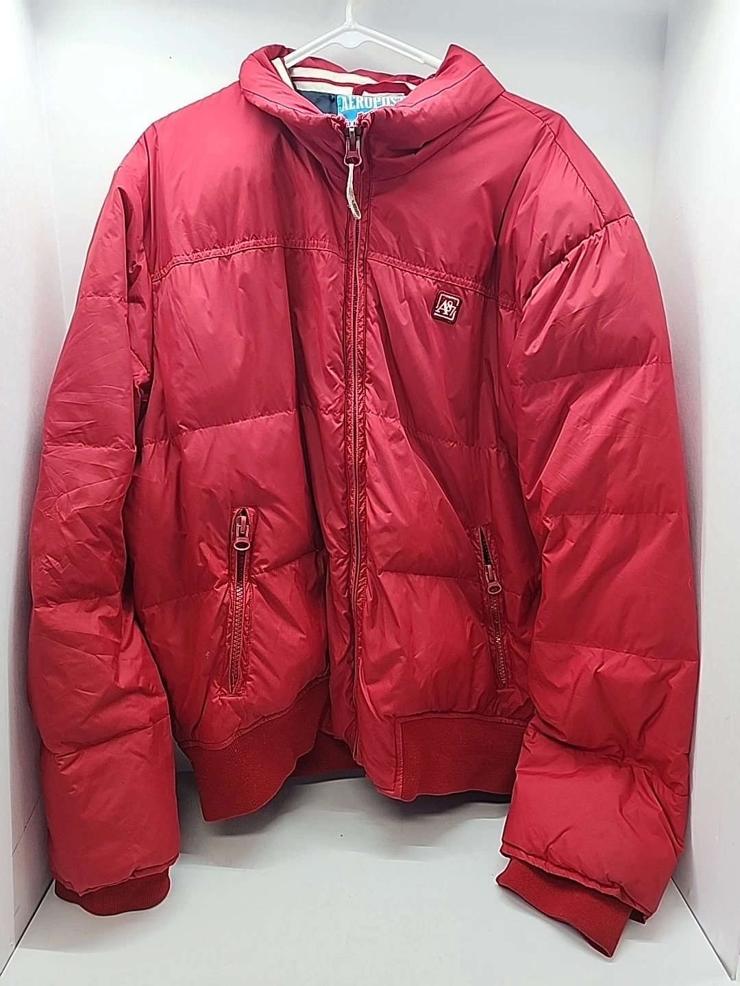 Aeropostale Coat Unisex XL Red Down Puffer Jacket Quilted Bomber Ski Winter