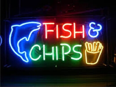 Fish Chips Open Restaurant Food Business 20''x16'' Neon Sign Light Lamp Real Glass