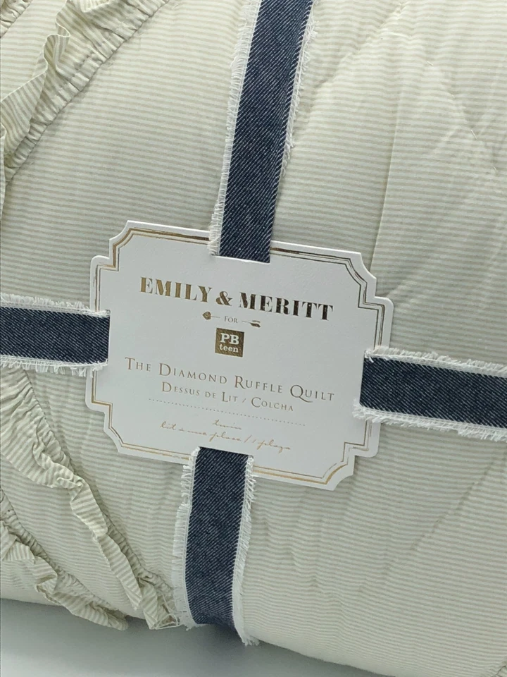 Edredón doble Pottery Barn Teen Emily & Meritt The Diamond con volantes a rayas nuevo Foto 3 de 4