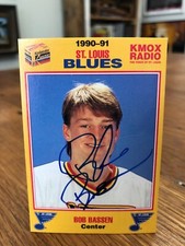 1990-91 KODAK KMOX ST. LOUIS BLUES BOB BASSEN SIGNED AUTOGRAPHED CARD B