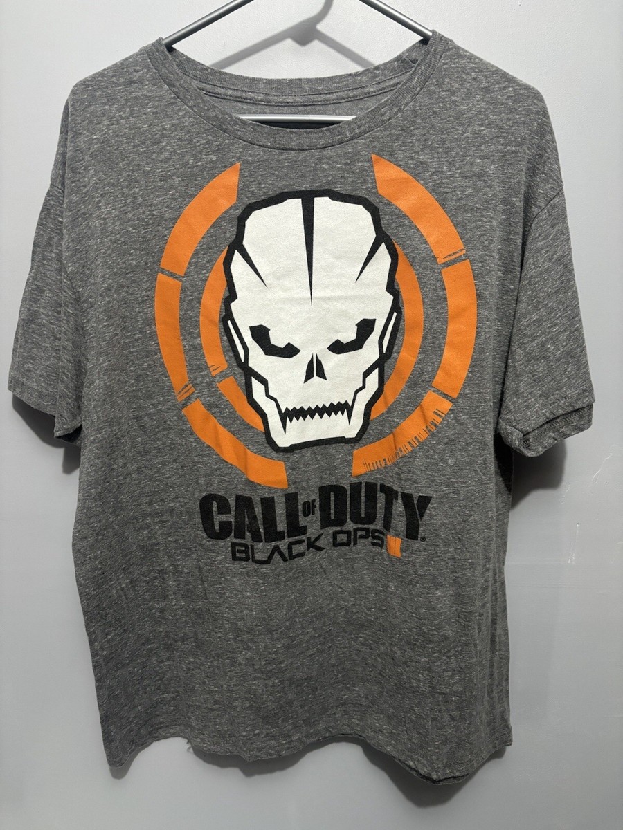 Call Of Duty Black OPS 3 Xl Gray Orange Skull Video Game T Shirt