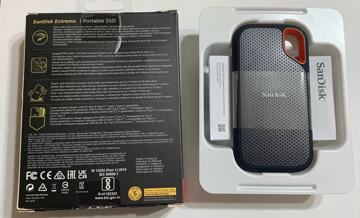 SanDisk 2TB Extreme Portable SSD SDSSDE61-2T00-G25 USB 3.2 USB-C ...