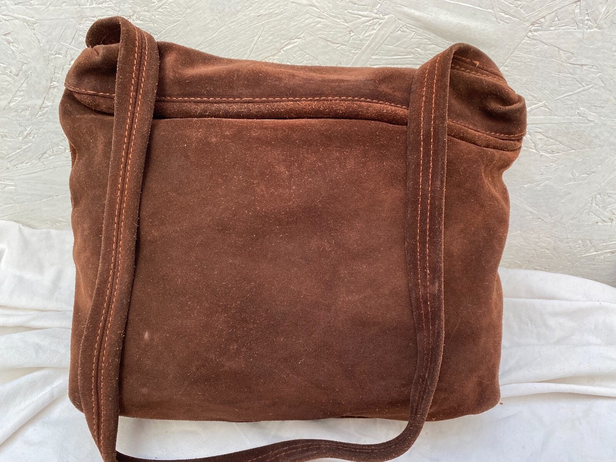 Sac à Main OPEN FIELD En Cuir Daim Vintage - Marron - Très Bon état Général