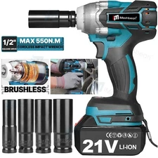 550Nm 1/2'' 21V Electric Impact Wrench Cordless Brushless Nut Gun With 1XBattery