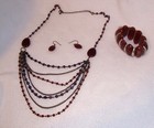 Brown & Purple Beaded Multi Strand Necklace, Earrings, Coordinating Bracelet L18 — photo 5
