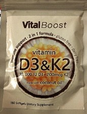 Vitamin D3 10,000 IU  K2 MK-7 200 mcg, 180 Coconut Oil Softgels 2 Packs 