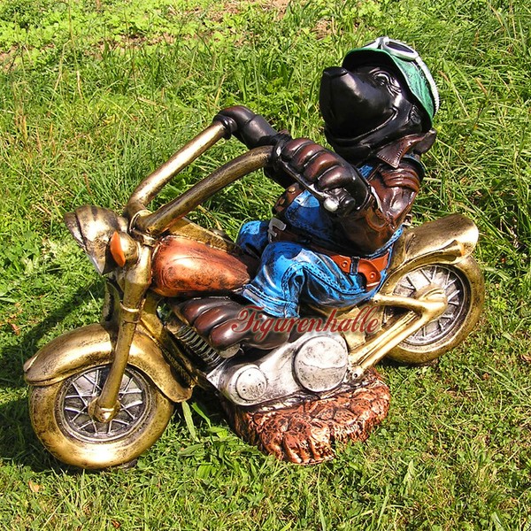 Gartenzwerg Maulwurf Motorrad Biker Figur Statue Skulptur Chopper Gartenfigur-image