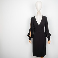 JIMMY CHOO for H&M Women's Black Viscose Blend V-Neck Open Sleeves Dress 8 38 M