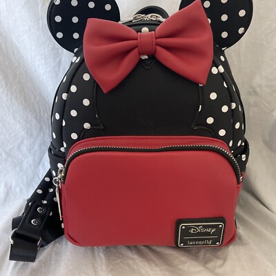 Loungefly Minnie Mouse Black Quilted Mini Backpack with Red Polka Dot Bow Disney Minnie Mouse Polka Dot Bow Women main image 2