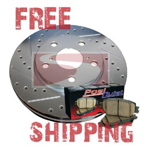 (F&amp;R) Drill Slot Brake Rotors + POSI QUIET Ceramic Pads for Town &amp; Country 08-11