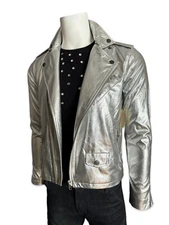 24HRS Spaceman Techno Hologram Metallic Space Rave Goth Moto Emo Coat Jacket