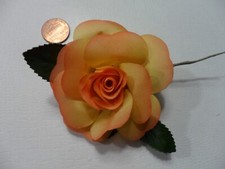 Yellow Orange Tipped Faux Silk Gardenia Flower - Vintage - Millinery